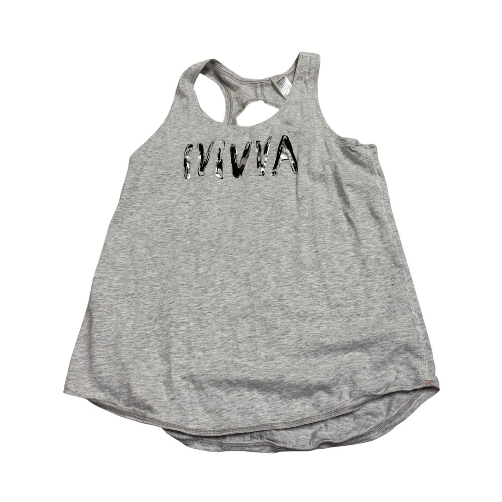 Ivivva by Lululemon Girls Grey Racerback Tank Top Keyhole Back Graphic‎ Size 12